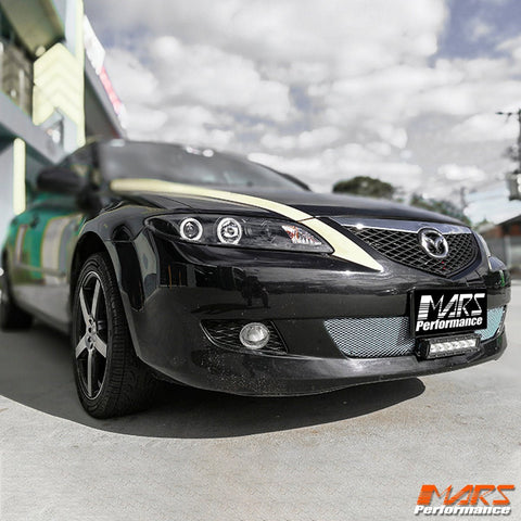 Black DRL LED & CCFL Angel - Eyes Projector Head Lights for Mazda 6 Sedan & Hatch 2002 - 2007 - Mars Performance