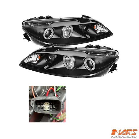 Black DRL LED & CCFL Angel - Eyes Projector Head Lights for Mazda 6 Sedan & Hatch 2002 - 2007 - Mars Performance