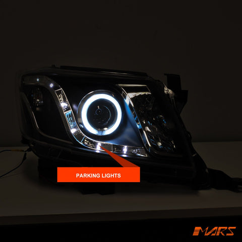 Black DRL LED & CCFL Angel Eyes Projector Head Lights for Toyota Hilux 2011 - 2015 VIGO KS UTE PICK UP - Mars Performance
