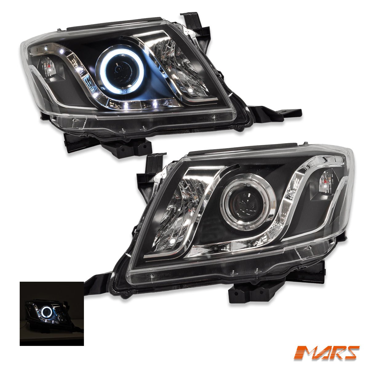 Black DRL LED & CCFL Angel Eyes Projector Head Lights for Toyota Hilux 2011 - 2015 VIGO KS UTE PICK UP - Mars Performance