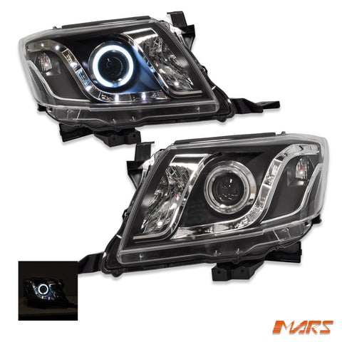 Black DRL LED & CCFL Angel Eyes Projector Head Lights for Toyota Hilux 2011 - 2015 VIGO KS UTE PICK UP - Mars Performance