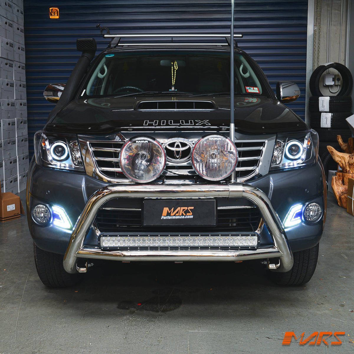 Black DRL LED & CCFL Angel Eyes Projector Head Lights for Toyota Hilux 2011 - 2015 VIGO KS UTE PICK UP - Mars Performance