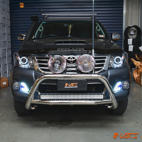 Black DRL LED & CCFL Angel Eyes Projector Head Lights for Toyota Hilux 2011 - 2015 VIGO KS UTE PICK UP - Mars Performance