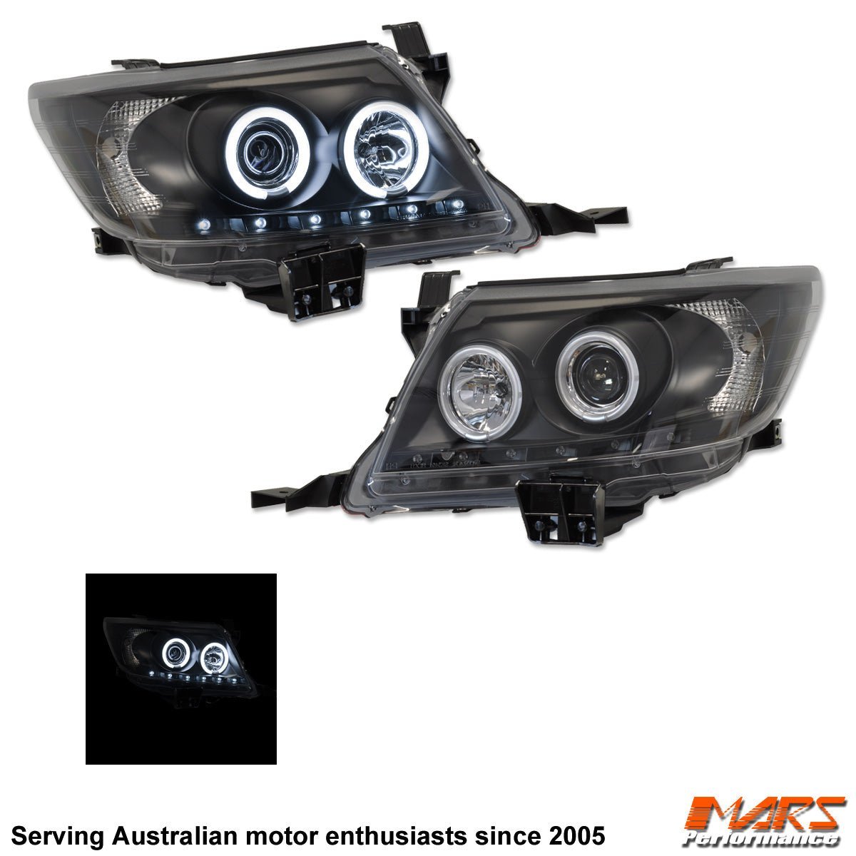 Black DRL LED & CCFL Angel Eyes Projector Head Lights for Toyota Hilux VIGO 2011 - 2015 SN - Mars Performance