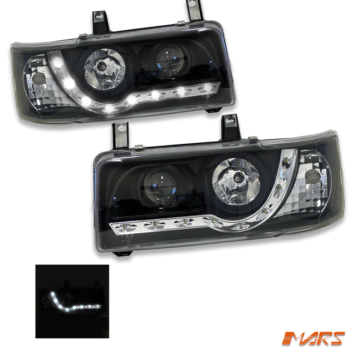 Black DRL LED Day Time Projector Head Lights for VolksWagen VW Transporter T4 VAN 1994 - 2003 - Mars Performance