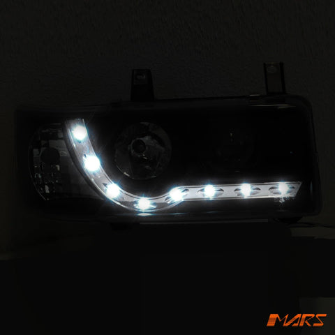 Black DRL LED Day Time Projector Head Lights for VolksWagen VW Transporter T4 VAN 1994 - 2003 - Mars Performance