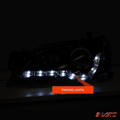 Black DRL LED Head Lights for Ford Falcon FPV BA BF Sedan Ute XR6 Turbo & XR8 2002 - 2008 - Mars Performance