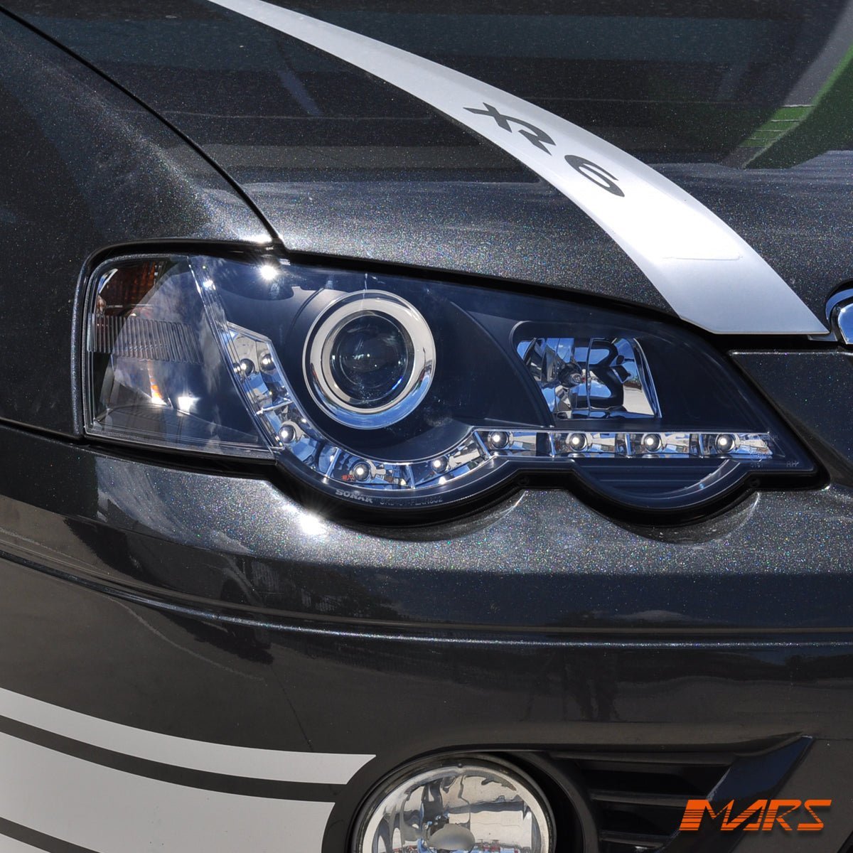 Black DRL LED Head Lights for Ford Falcon FPV BA BF Sedan Ute XR6 Turbo & XR8 2002 - 2008 - Mars Performance