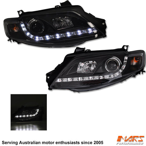 Black DRL LED Head Lights for Ford FPV Series 1 Falcon FG Sedan & Ute - Mars Performance