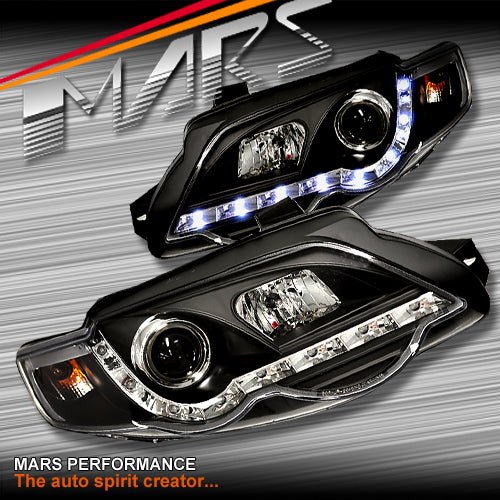 Black DRL LED Head Lights for Ford FPV Series 1 Falcon FG XR6 & XR8 Sedan & Ute - Mars Performance