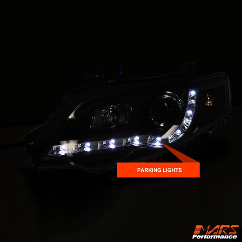 Black DRL LED Head Lights for Ford FPV Series 1 Falcon FG XR6 & XR8 Sedan & Ute - Mars Performance