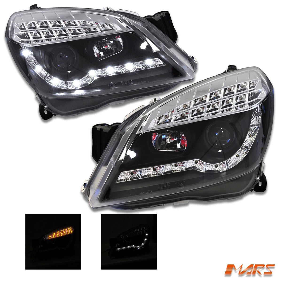 Black DRL LED Projector Head Lights with LED Indicators for Holden Astra H 2004 - 2012 - Mars Performance