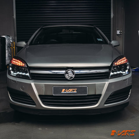 Black DRL LED Projector Head Lights with LED Indicators for Holden Astra H 2004 - 2012 - Mars Performance