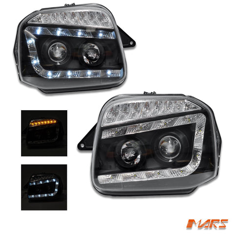 Black DRL LED Projector Head Lights with LED Indicators for Suzuki Jimny SN 1999 - 2018 - Mars Performance