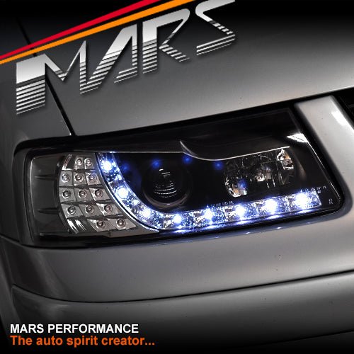 Black DRL LED Projector Head Lights with LED Indicators for VolksWagen VW Passat 1997 - 2000 - Mars Performance