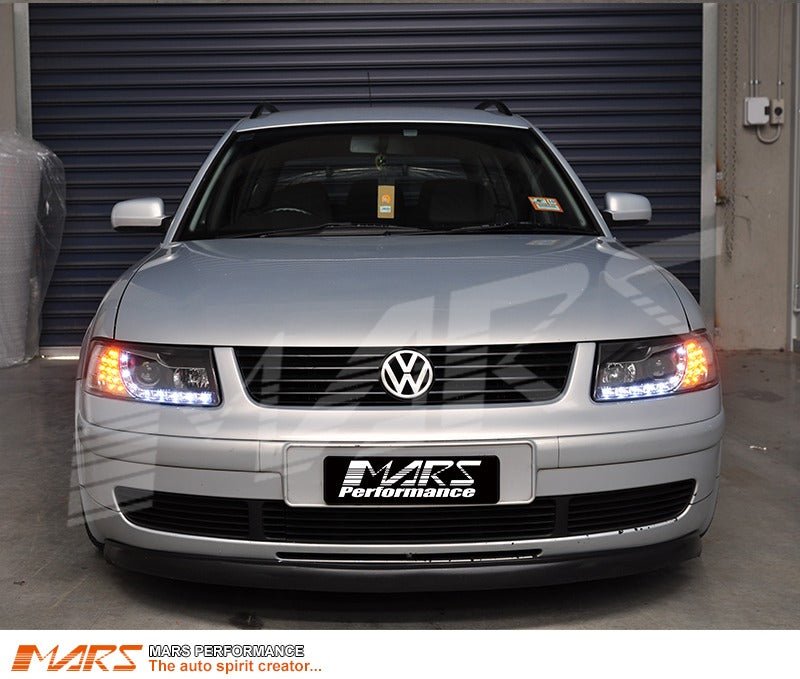Black DRL LED Projector Head Lights with LED Indicators for VolksWagen VW Passat 1997 - 2000 - Mars Performance