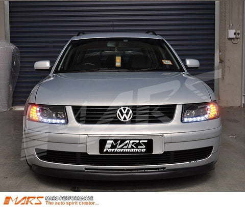 Black DRL LED Projector Head Lights with LED Indicators for VolksWagen VW Passat 1997 - 2000 - Mars Performance