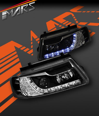 Black DRL LED Projector Head Lights with LED Indicators for VolksWagen VW Passat 1997 - 2000 - Mars Performance