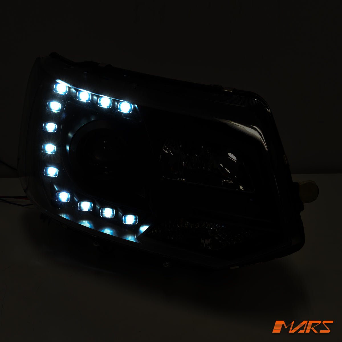 Black DRL LED Real Day - Time Projector Head Lights for VolksWagen VW Transporter T5.1 2011 - 2015 - Mars Performance