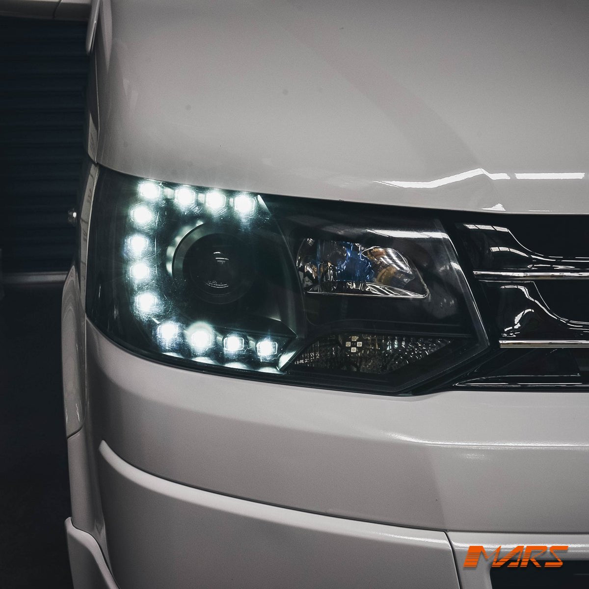 Black DRL LED Real Day - Time Projector Head Lights for VolksWagen VW Transporter T5.1 2011 - 2015 - Mars Performance