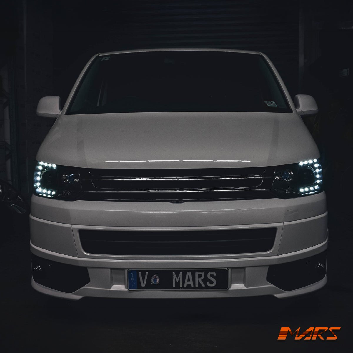 Black DRL LED Real Day - Time Projector Head Lights for VolksWagen VW Transporter T5.1 2011 - 2015 - Mars Performance