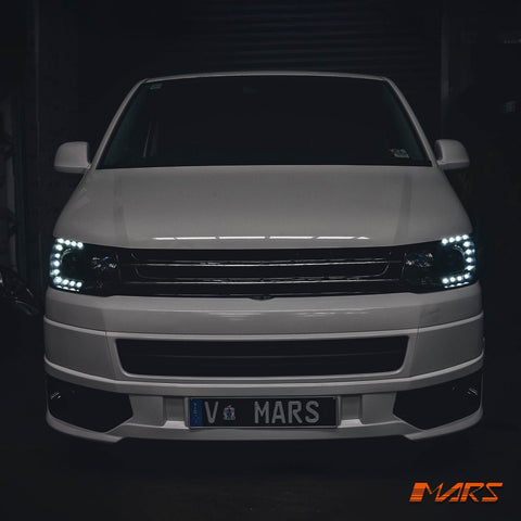 Black DRL LED Real Day - Time Projector Head Lights for VolksWagen VW Transporter T5.1 2011 - 2015 - Mars Performance