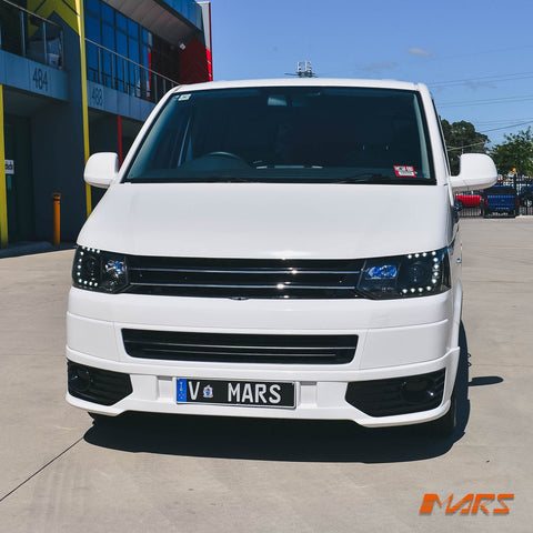 Black DRL LED Real Day - Time Projector Head Lights for VolksWagen VW Transporter T5.1 2011 - 2015 - Mars Performance