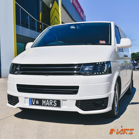 Black DRL LED Real Day - Time Projector Head Lights for VolksWagen VW Transporter T5.1 2011 - 2015 - Mars Performance