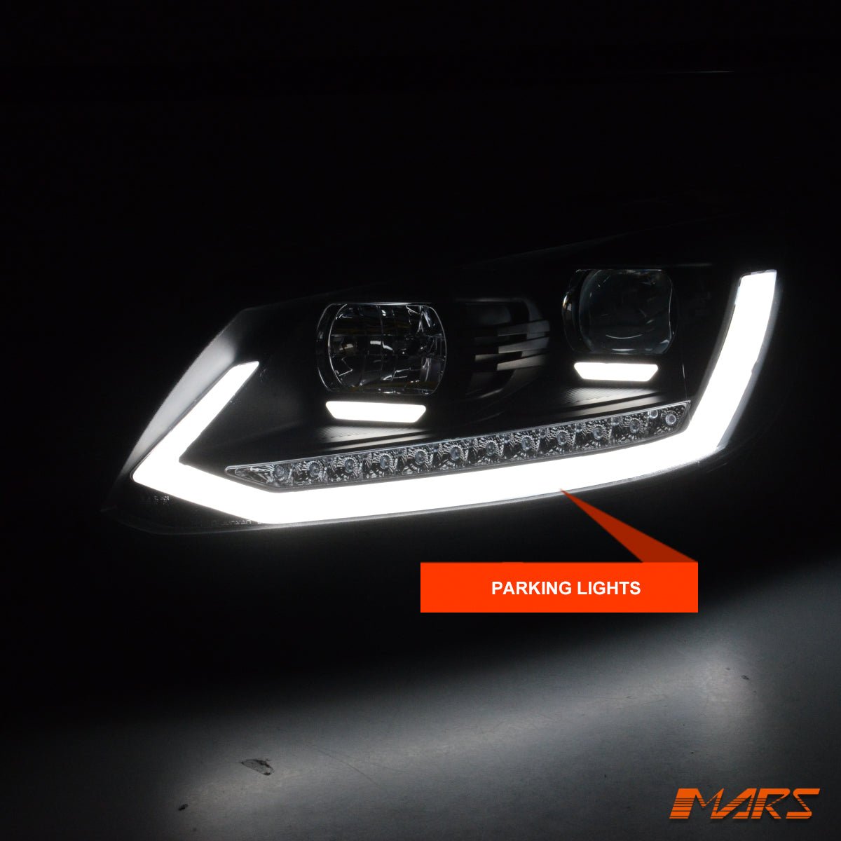 Black DRL Projector Head Lights with Sequential Indicators for Volkswagen VW Caddy 2011 - 2015 - Mars Performance