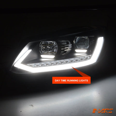 Black DRL Projector Head Lights with Sequential Indicators for Volkswagen VW Caddy 2011 - 2015 - Mars Performance