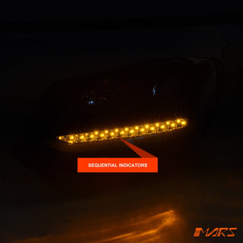Black DRL Projector Head Lights with Sequential Indicators for Volkswagen VW Caddy 2011 - 2015 - Mars Performance