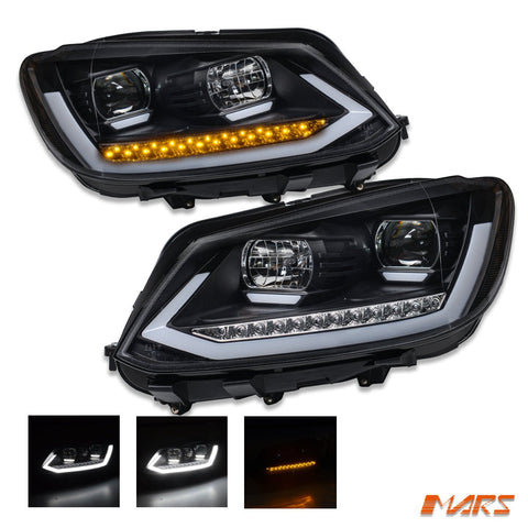 Black DRL Projector Head Lights with Sequential Indicators for Volkswagen VW Caddy 2011 - 2015 - Mars Performance