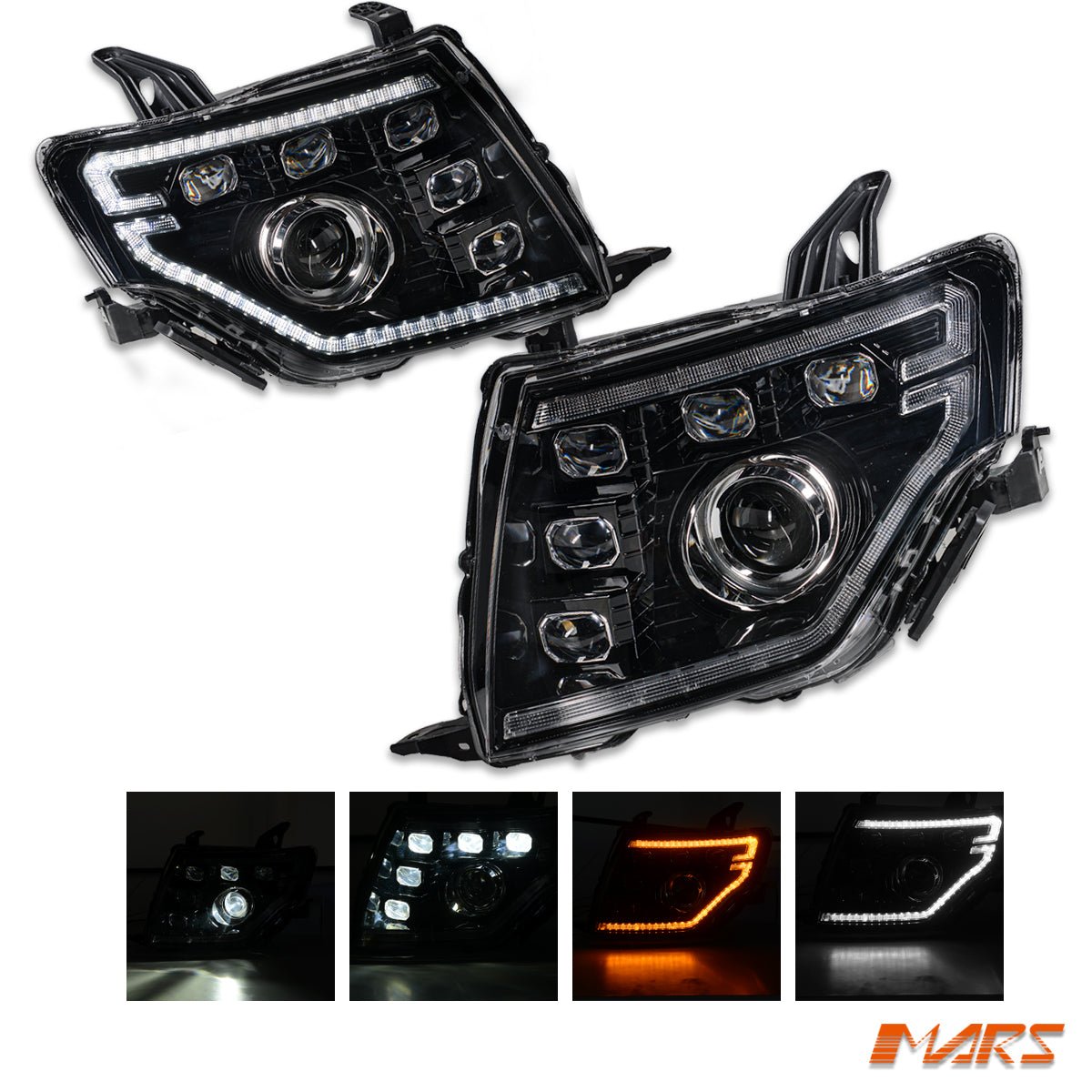 Black DRL Style Full LED Projector Sequential Indicator Head Lights for Mitsubishi Pajero NS NT NW NX 2007 - 2021 - Mars Performance