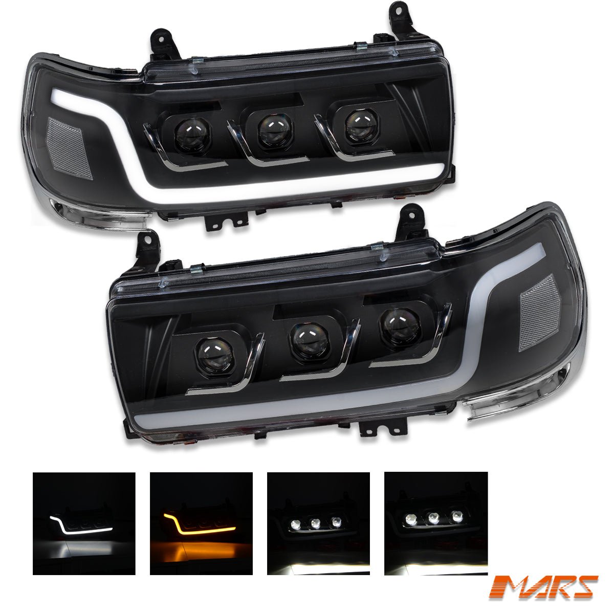 Black Full LED Head Lights with Sequential Indicator for Toyota LANDCRUISER 80 Series FJ80 LC80 1990 - 1997 - Mars Performance