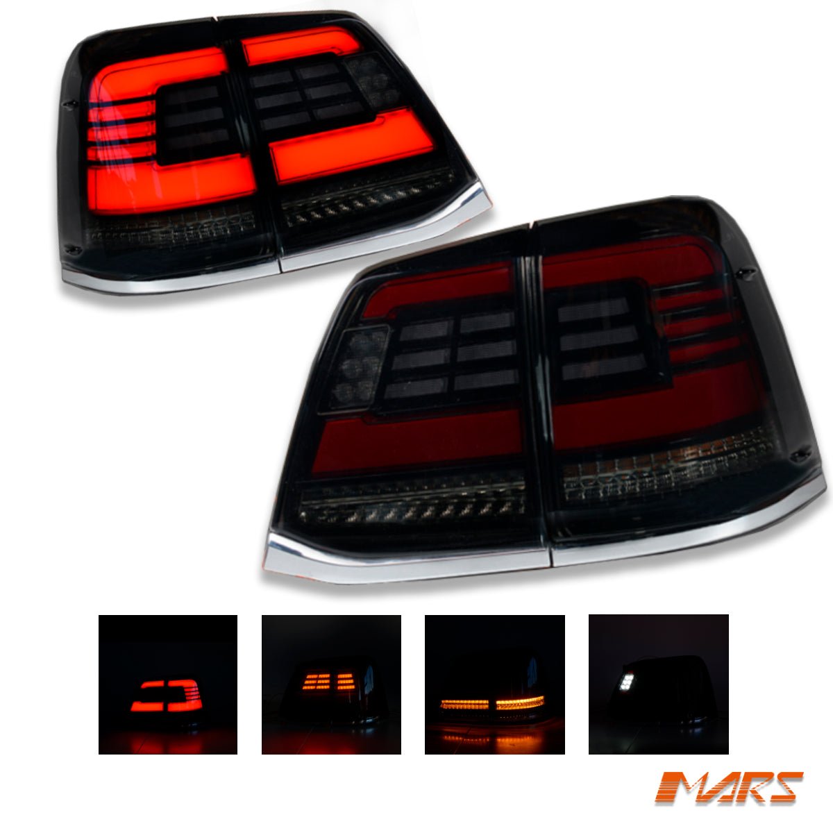 Black Full LED Tail Lights with Sequential Indicators for TOYOTA LANDCRUISER FJ200 LC200 200 Series 2007 - 2015 - Mars Performance