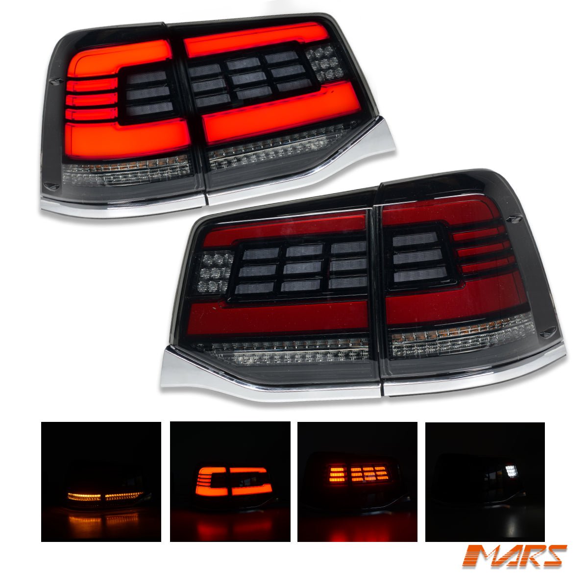 Black Full LED Tail Lights with Sequential Indicators for TOYOTA LANDCRUISER FJ200 LC200 200 Series 2015 - 2020 - Mars Performance