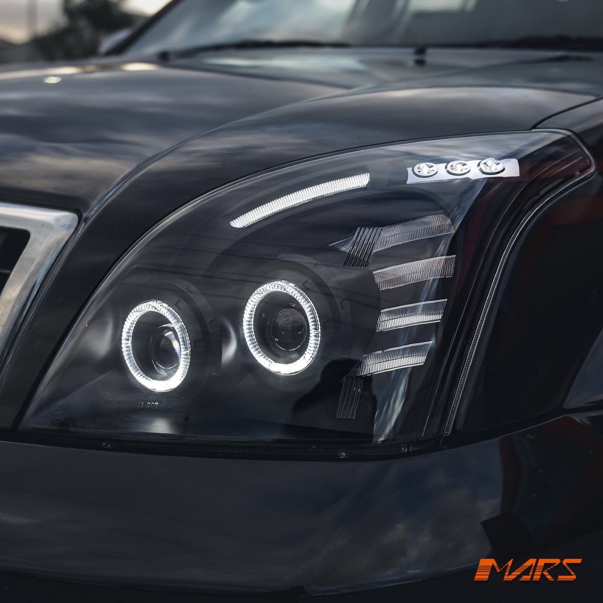 Black High Power Angel Eyes Projector Head Lights for Toyota LANDCRUISER Prado 120 Series LC120 FJ120 2003 - 2009 - Mars Performance