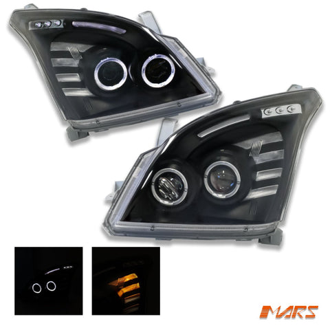 Black High Power Angel Eyes Projector Head Lights for Toyota LANDCRUISER Prado 120 Series LC120 FJ120 2003 - 2009 - Mars Performance