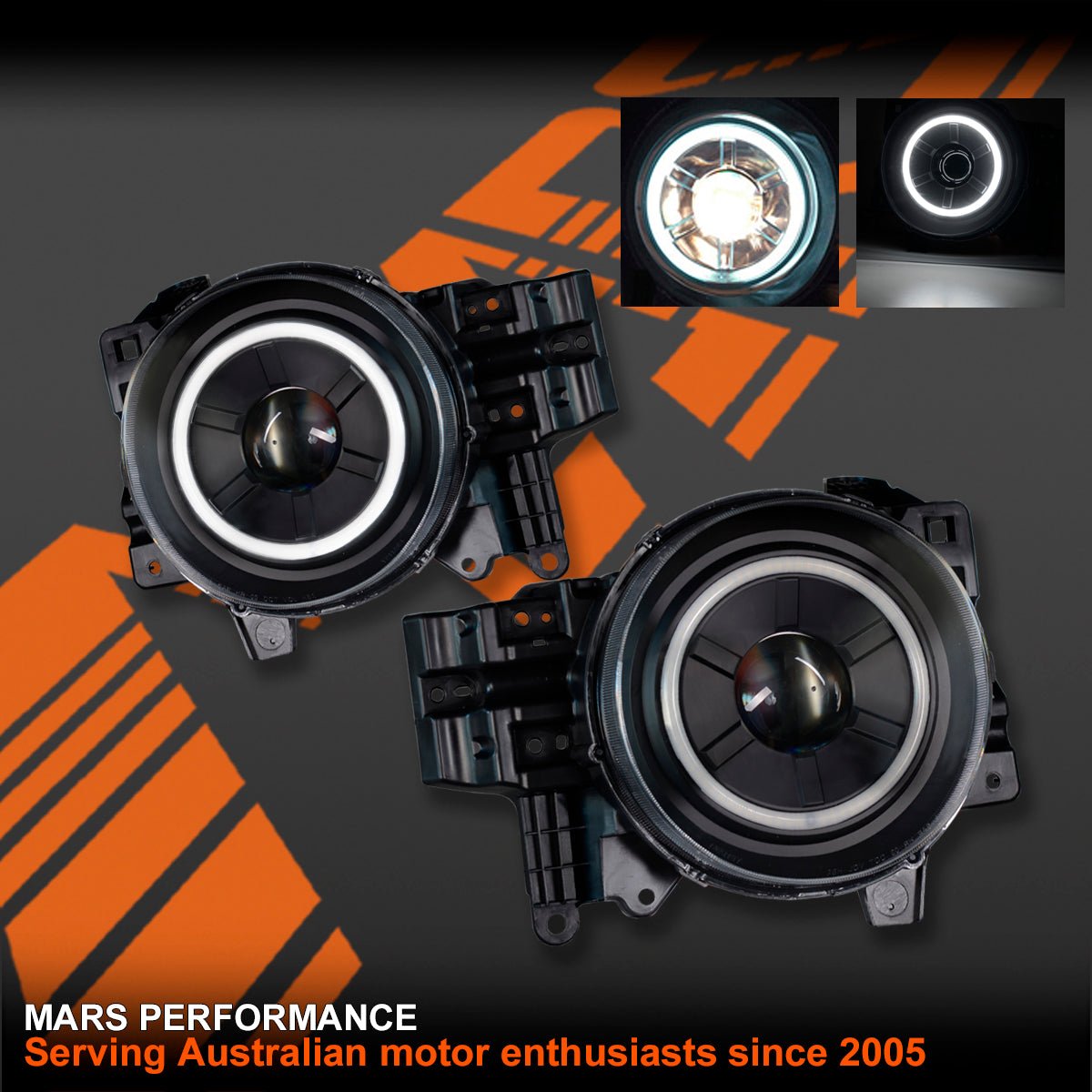 Black High Power LED Angel Eyes Dual Beam Projector Head Lights for Toyota FJ - Cruiser 2006 - 2022 - Mars Performance