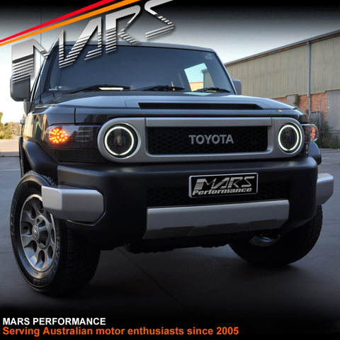 Black High Power LED Angel Eyes Dual Beam Projector Head Lights for Toyota FJ - Cruiser 2006 - 2022 - Mars Performance