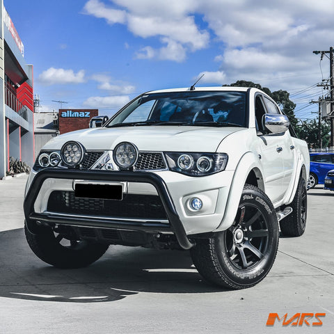 Black High Power LED Angel Eyes Projector Head Lights for Mitsubishi Triton ML MN 2006 - 2015 - Mars Performance