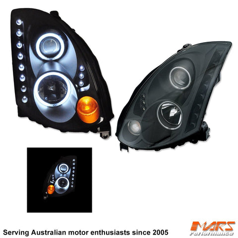 Black High Power LED DRL & Angel Eyes Projector Head Lights for Nissan & Infiniti G35 V35 Coupe 2003 - 2008 - Mars Performance