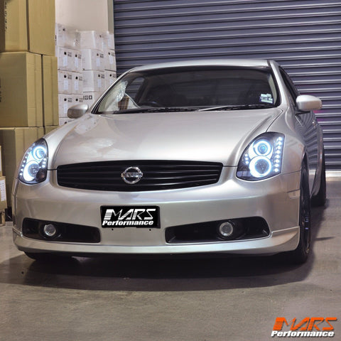 Black High Power LED DRL & Angel Eyes Projector Head Lights for Nissan & Infiniti G35 V35 Coupe 2003 - 2008 - Mars Performance