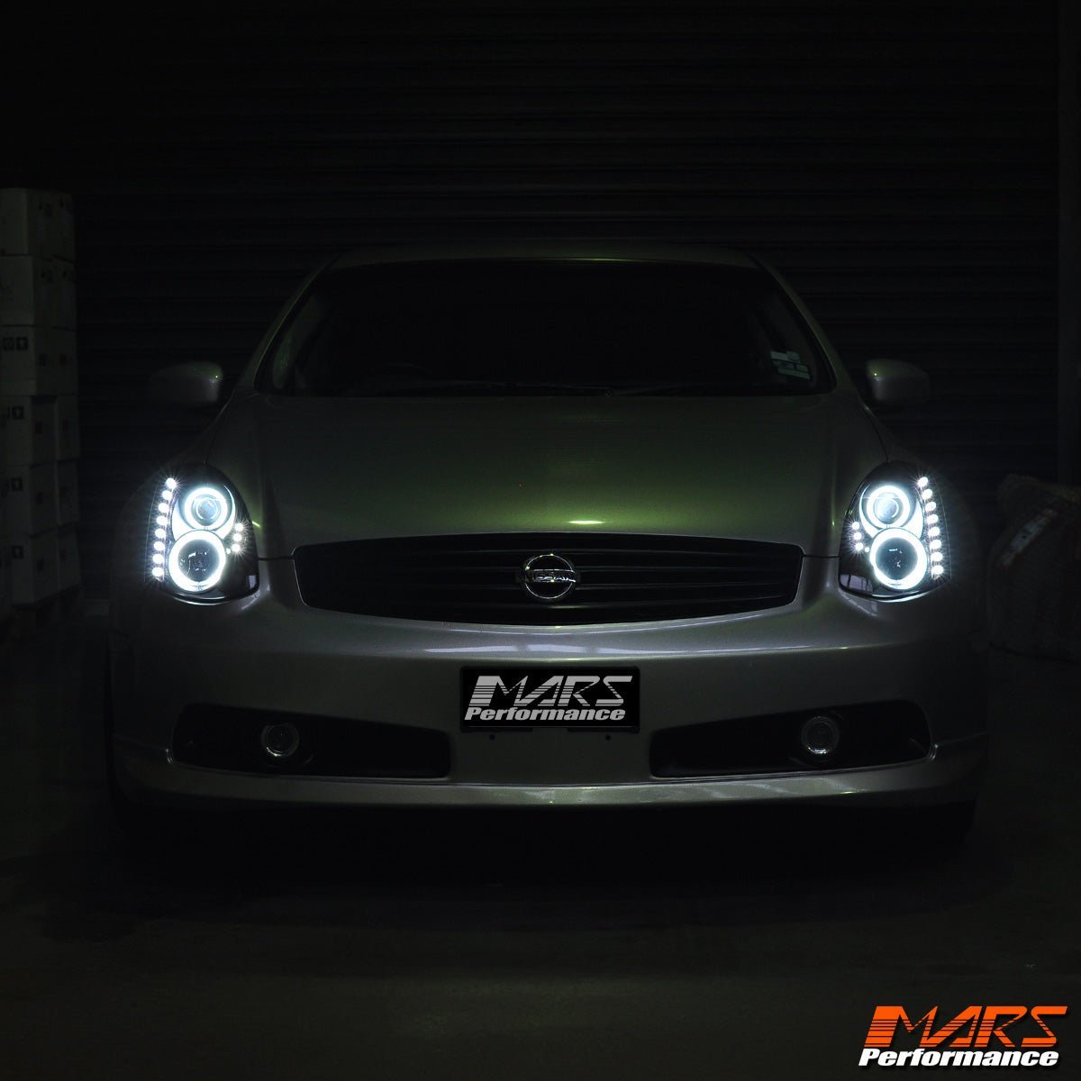Black High Power LED DRL & Angel Eyes Projector Head Lights for Nissan & Infiniti G35 V35 Coupe 2003 - 2008 - Mars Performance
