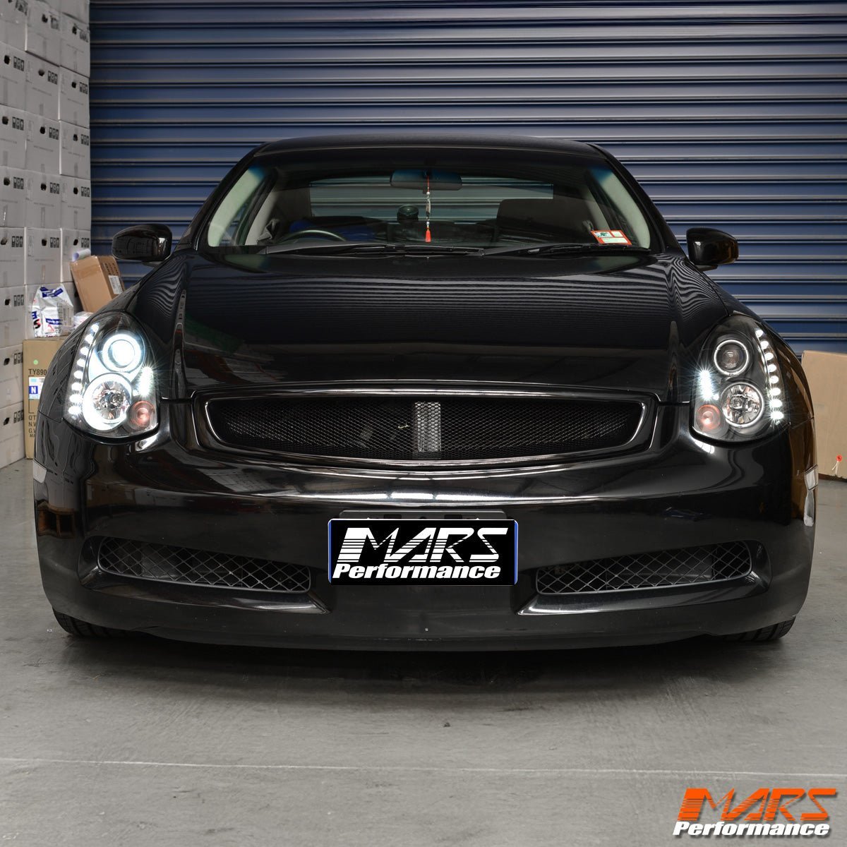 Black High Power LED DRL & Angel Eyes Projector Head Lights for Nissan & Infiniti G35 V35 Coupe 2003 - 2008 - Mars Performance