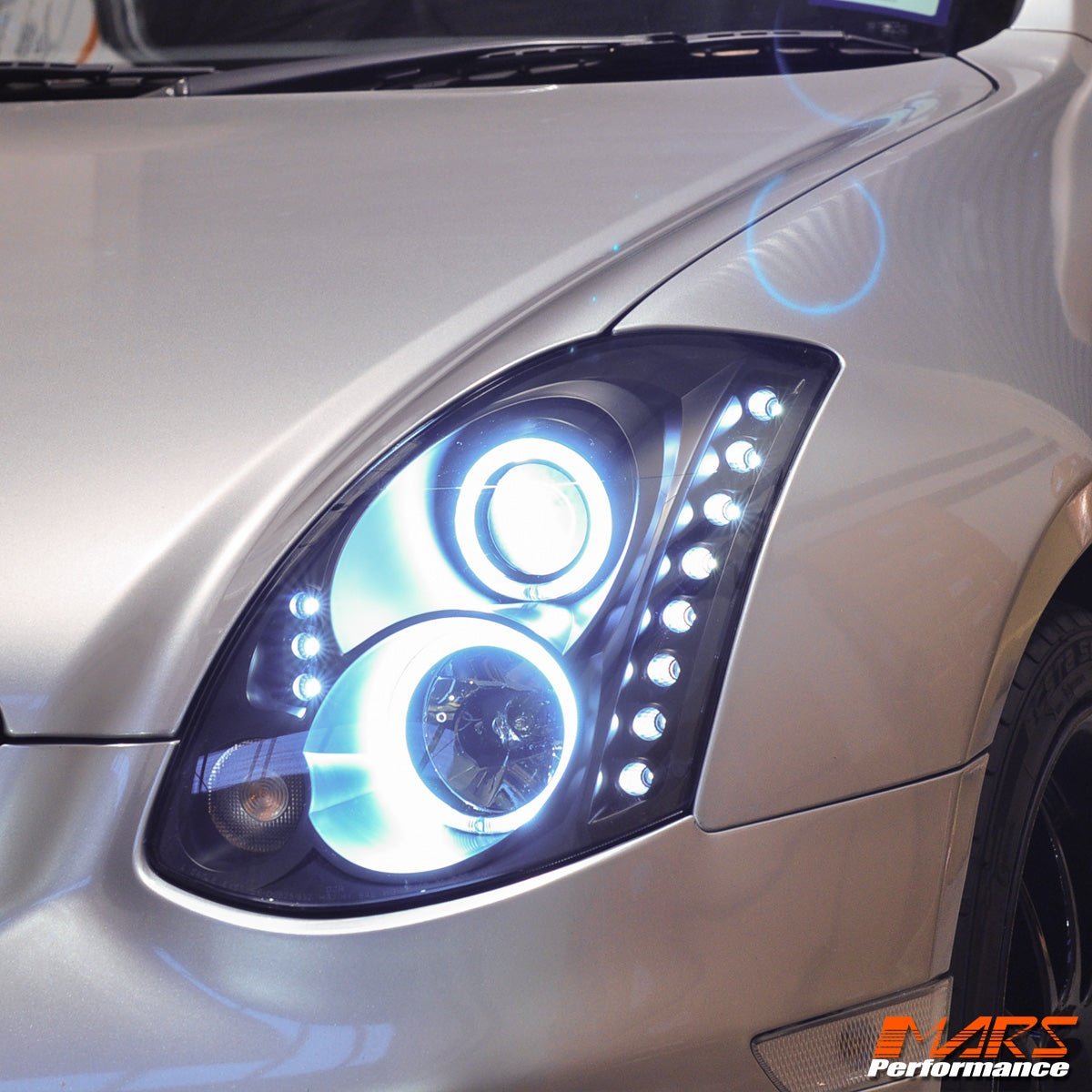 Black High Power LED DRL & Angel Eyes Projector Head Lights for Nissan & Infiniti G35 V35 Coupe 2003 - 2008 - Mars Performance