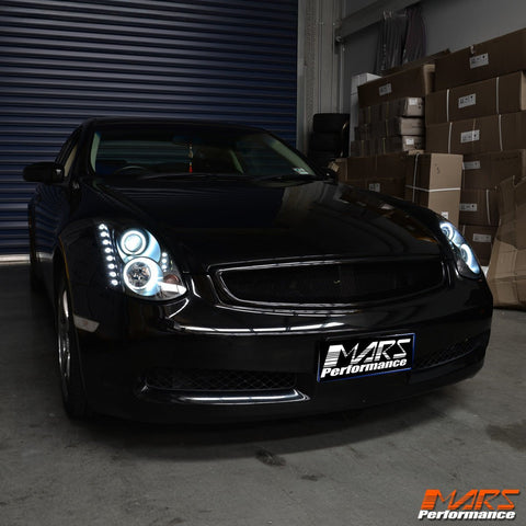 Black High Power LED DRL & Angel Eyes Projector Head Lights for Nissan & Infiniti G35 V35 Coupe 2003 - 2008 - Mars Performance