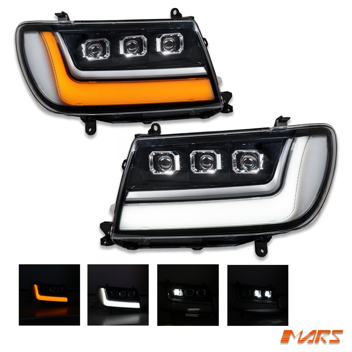 Black LC300 Style FULL LED Head Lights with Sequential Indicator for Toyota LANDCRUISER 100 Series 2005 - 2007 FJ100 LC100 - Mars Performance