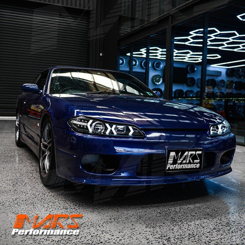 Black LED 3D DRL Stripe Bar Projector Head lights with LED Indicators for Nissan 200SX S15 - Mars Performance