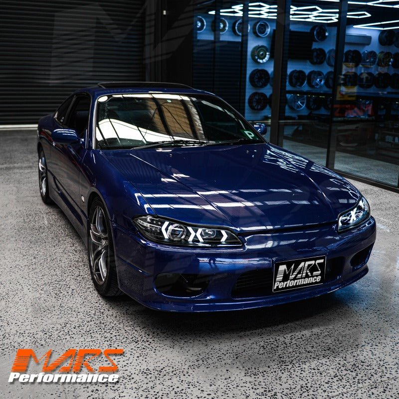 Black LED 3D DRL Stripe Bar Projector Head lights with LED Indicators for Nissan 200SX S15 - Mars Performance